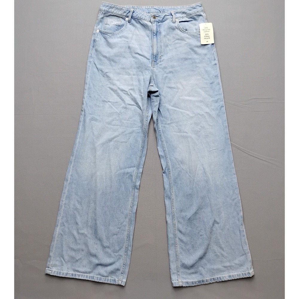 HM Divided Womens Wide Leg High Waist Light Wash Blue Denim Jeans Size 14